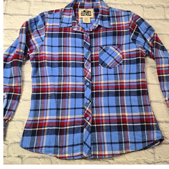Women's Old Mill Blue Plaid Flannel Shirt Soft Cozy Medium Weight size Medium - Picture 3 of 12